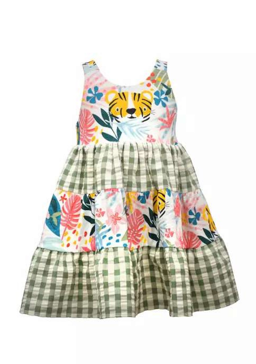 Kids * | Top 10 Bonnie Jean Toddler Girls Sleeveless Tiered Mixed Print Dress Green