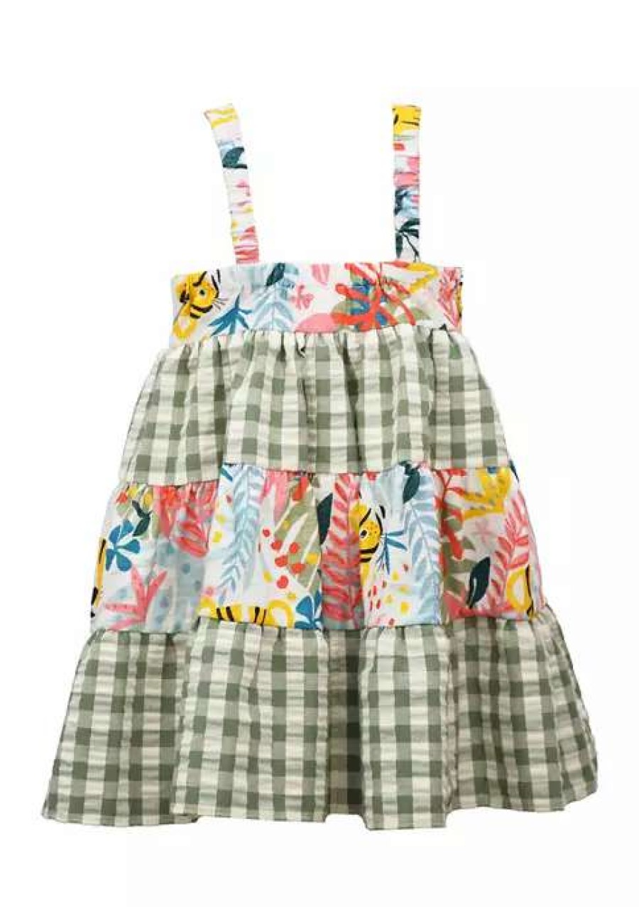 Kids * | Top 10 Bonnie Jean Toddler Girls Sleeveless Tiered Mixed Print Dress Green