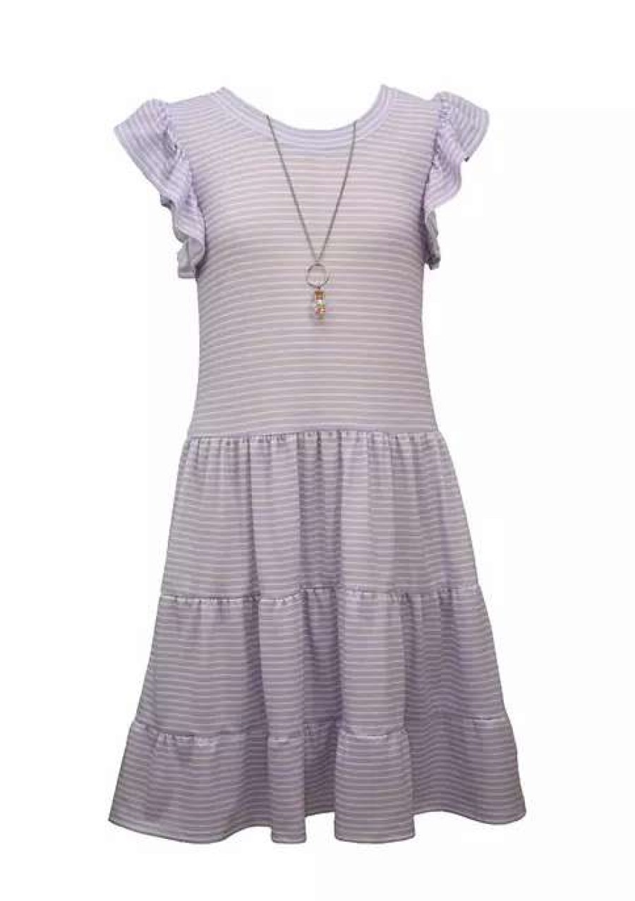 Kids * | Cheapest Bonnie Jean Girls 4-6X Flutter Sleeve Striped Knit Dress Lavender