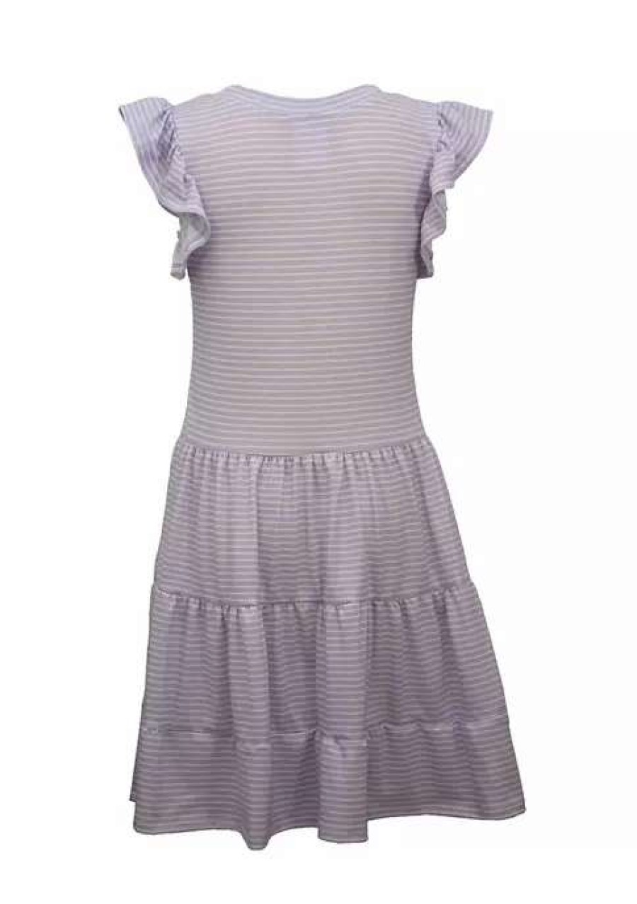 Kids * | Cheapest Bonnie Jean Girls 4-6X Flutter Sleeve Striped Knit Dress Lavender