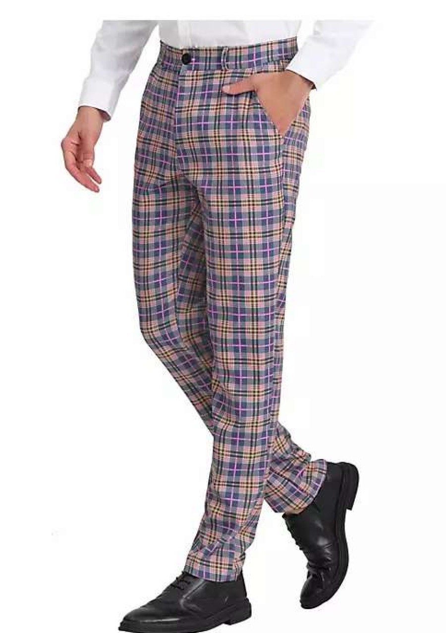 Men * | Discount Lars Amadeus Men'S Plaid Dress Pants Regular Fit Formal Business Checked Trousers