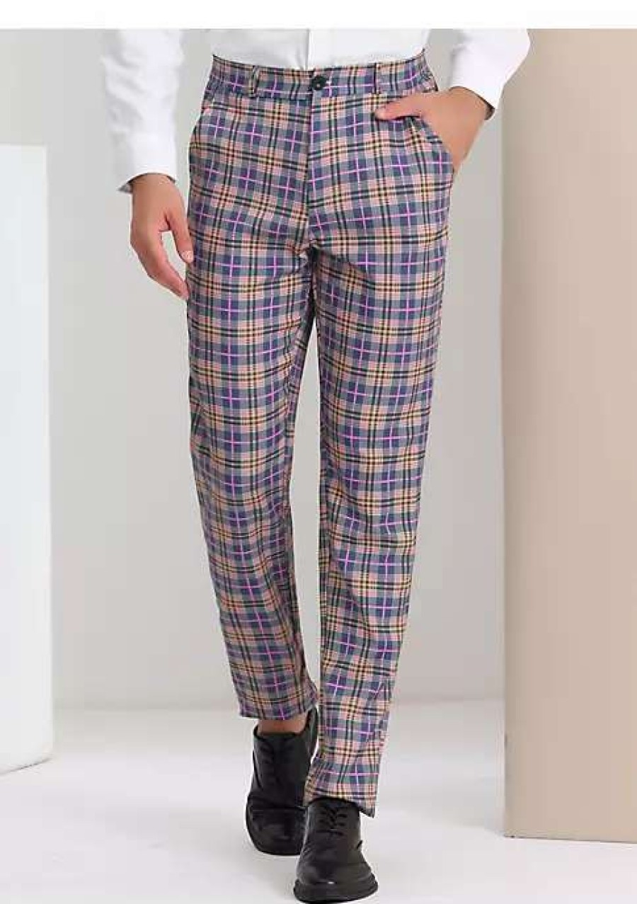 Men * | Discount Lars Amadeus Men'S Plaid Dress Pants Regular Fit Formal Business Checked Trousers