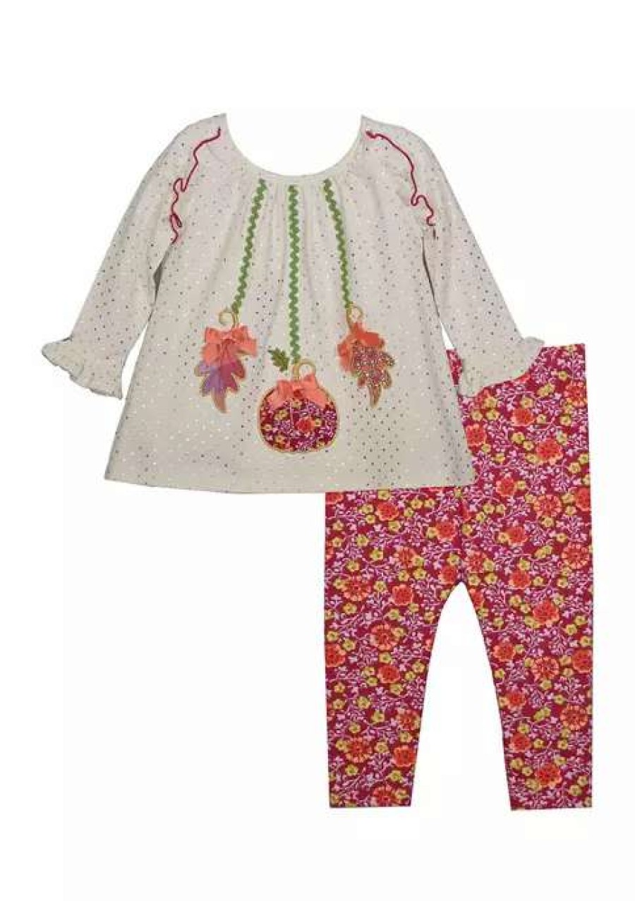 Kids * | Top 10 Bonnie Jean Baby Girls Long Sleeve Dangling Pumpkin Top And Printed Leggings Set Ivory