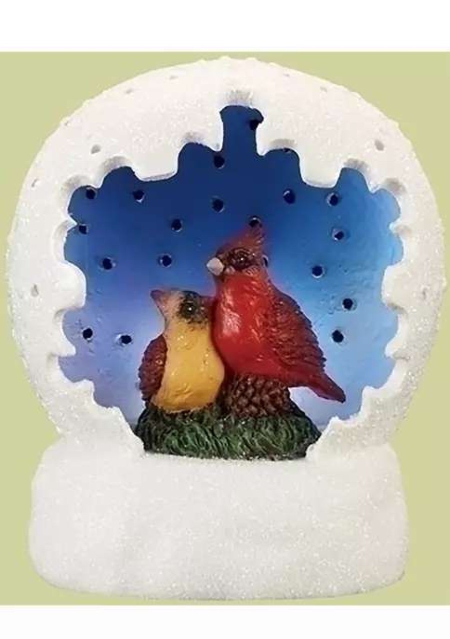 Home * | Outlet Roman 4Inch And Blue Led Lighted Cardinal Pair Christmas Tabletop Dome White