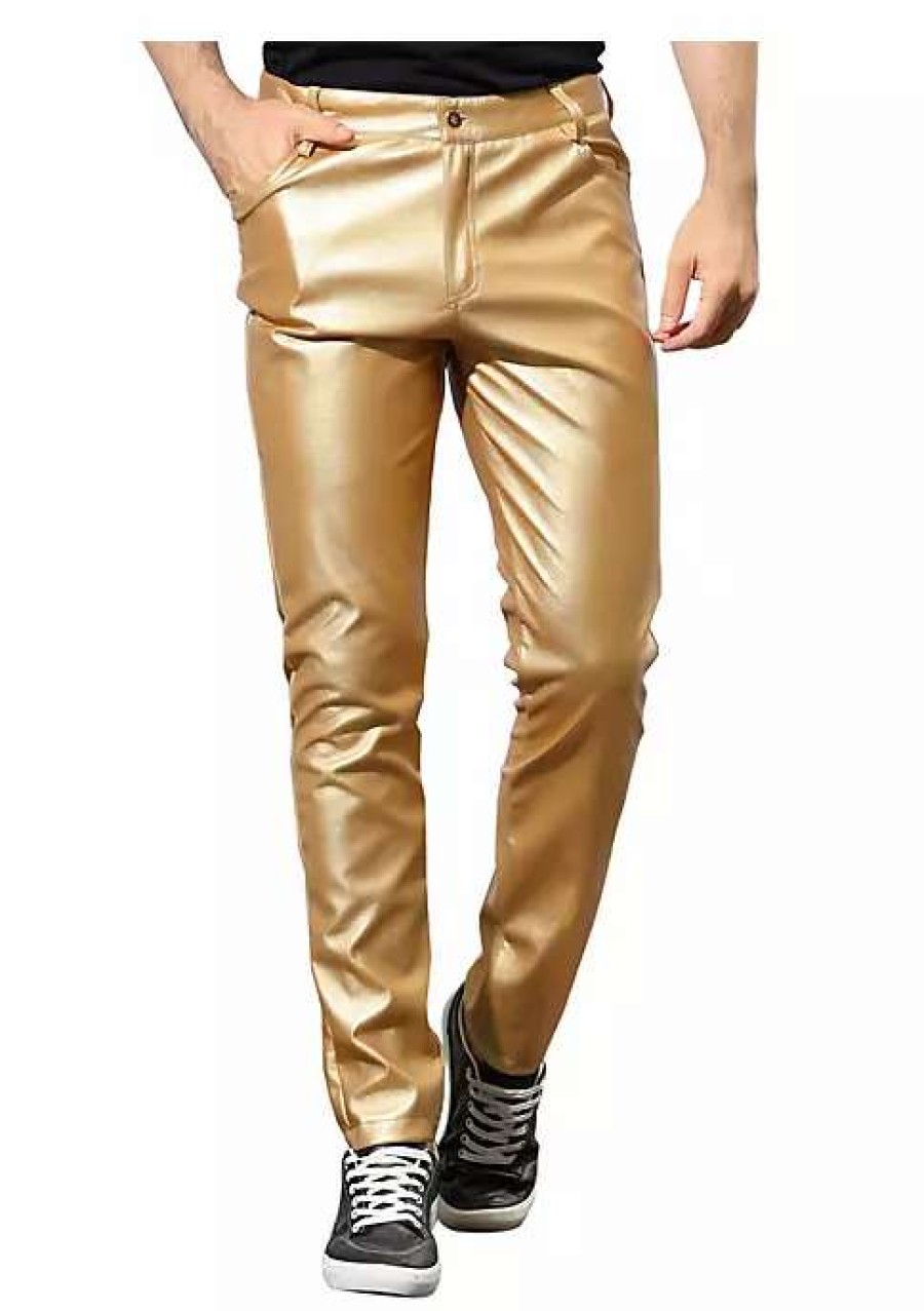 Men * | Discount Lars Amadeus Men'S Metallic Pants Slim Fit Night Club Disco Shiny Faux Leather Pants