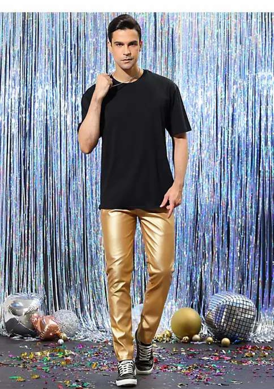 Men * | Discount Lars Amadeus Men'S Metallic Pants Slim Fit Night Club Disco Shiny Faux Leather Pants