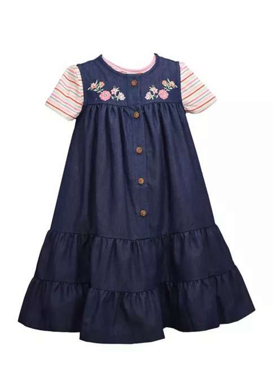 Kids * | Promo Bonnie Jean Girls 4-6X Embroidered Tiered Dress Denim