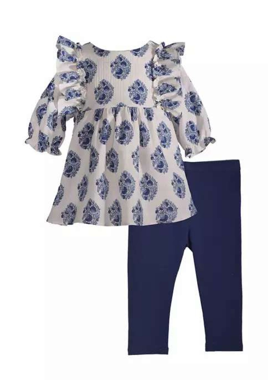 Kids * | Deals Bonnie Jean Baby Girls 3/4 Sleeve Ruffle Peasant Set Blue