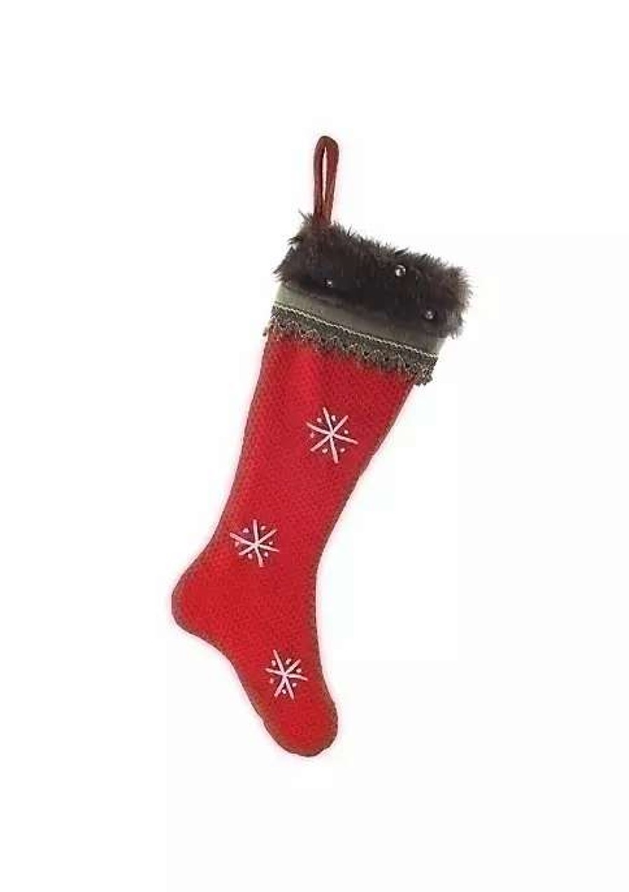 Home * | Cheapest Roman 26 And Gray Contemporary Snowflake Christmas Stocking Red