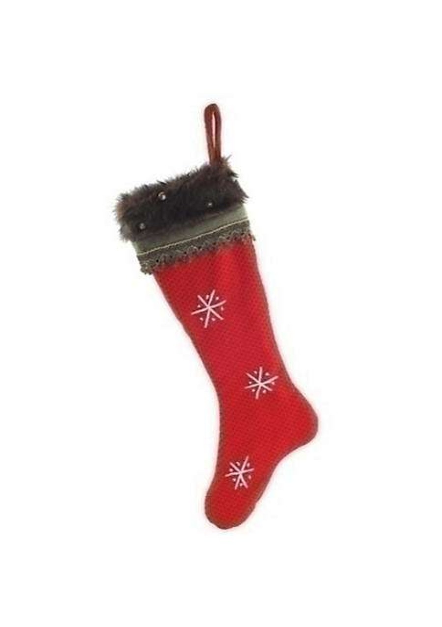 Home * | Cheapest Roman 26 And Gray Contemporary Snowflake Christmas Stocking Red