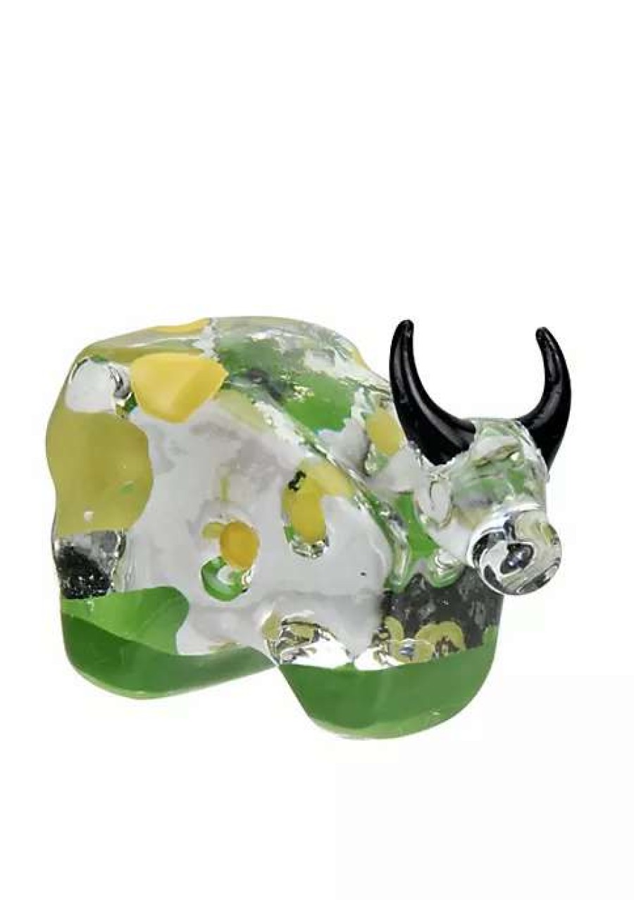 Home * | Best Sale Roman Set Of 6 Cotton Candy Bull With Black Horns Collectible Glass Figurines Clear