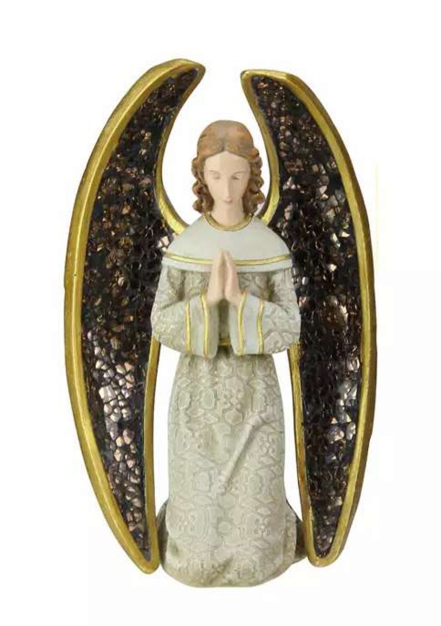 Home * | Best Sale Roman 8 And Gray Praying Angel With Mosaic Wings Tabletop Christmas Figure Gold