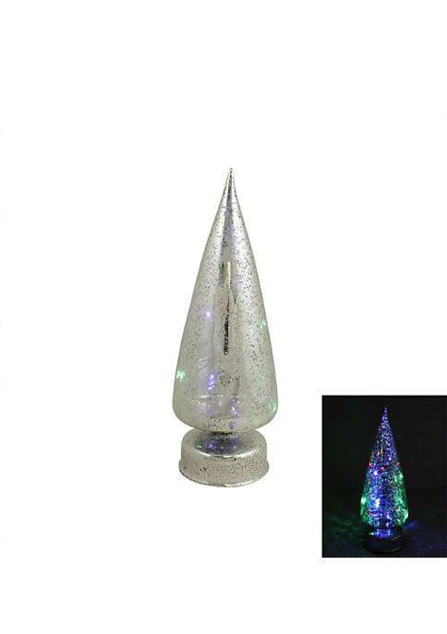 Home * | Wholesale Roman 10.5 Led Lighted Colored Tree Christmas Tabletop Decor Silver