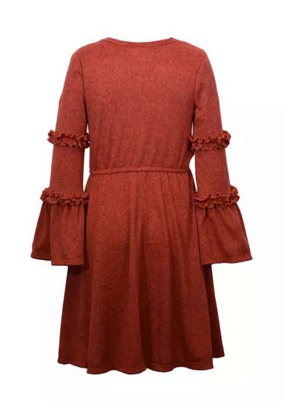 Kids * | Wholesale Bonnie Jean Girls 7-16 Knit Solid Dress Burgundy