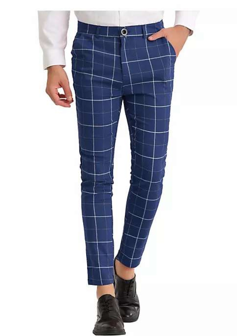 Men * | Top 10 Lars Amadeus Men'S Dress Plaid Pants Slim Fit Stretch Flat Front Dress Pants Plaid Slacks Trousers