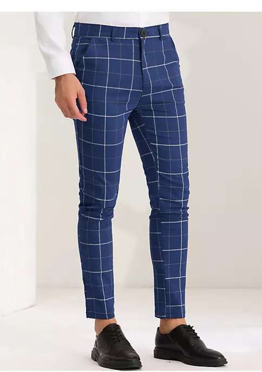 Men * | Top 10 Lars Amadeus Men'S Dress Plaid Pants Slim Fit Stretch Flat Front Dress Pants Plaid Slacks Trousers