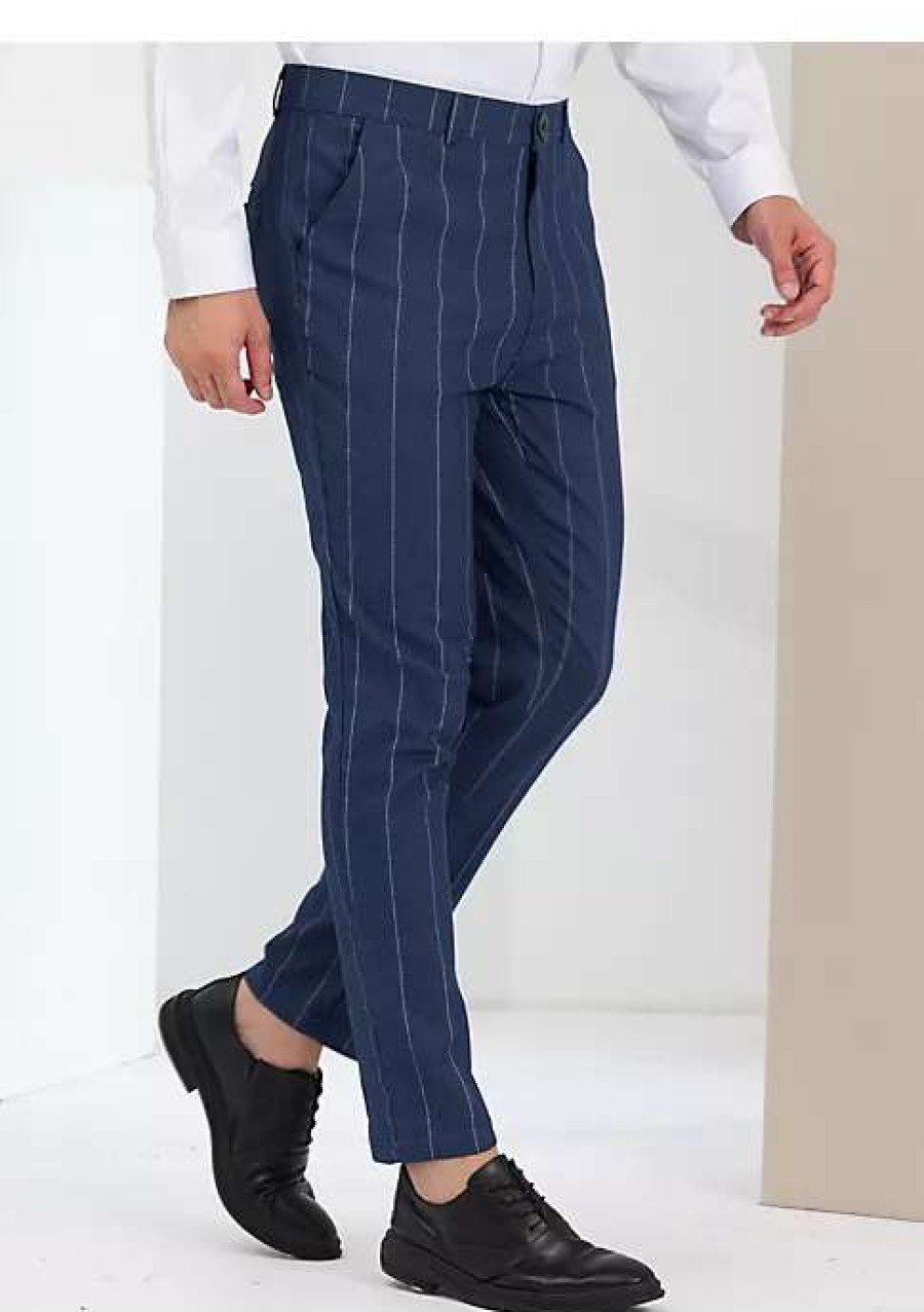 Men * | Discount Lars Amadeus Men'S Striped Dress Pants Slim Fit Prom Wedding Formal Trousers