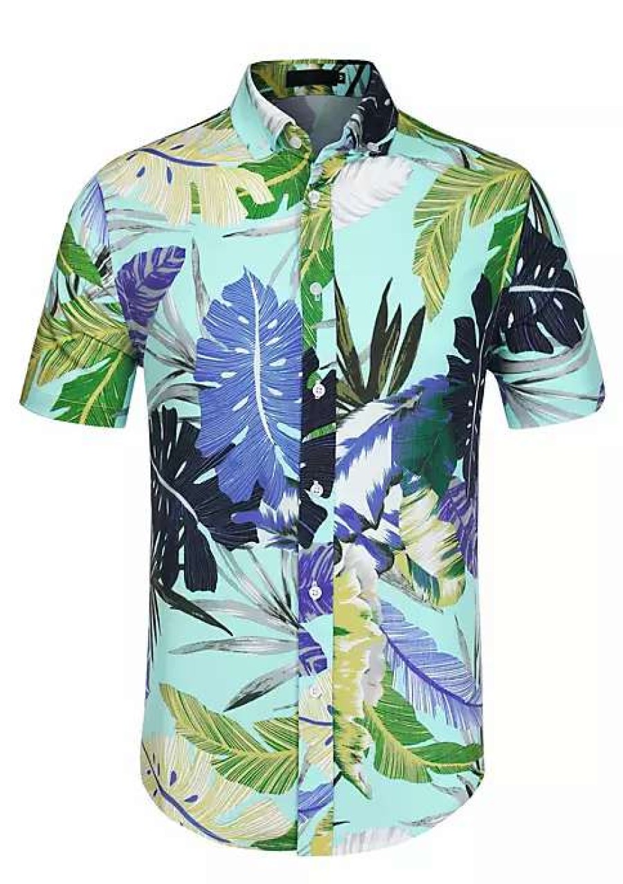 Men * | Deals Lars Amadeus Men'S Slim Fit Floral Print Short Sleeve Button Down Beach Hawaiian Shirt