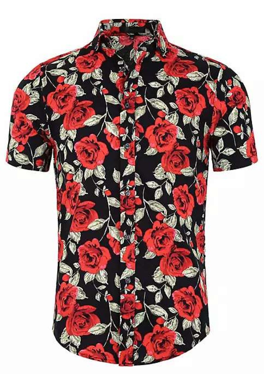 Men * | Deals Lars Amadeus Men'S Slim Fit Floral Print Short Sleeve Button Down Beach Hawaiian Shirt