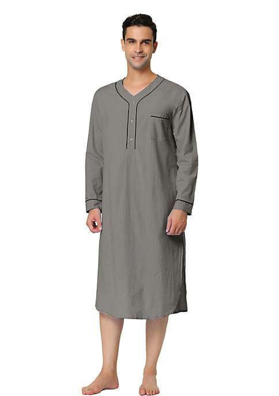 Men * | Buy Lars Amadeus Men'S Nightshirt Cotton Sleep Shirt Long Sleeves Henley Nightgown Sleepwear