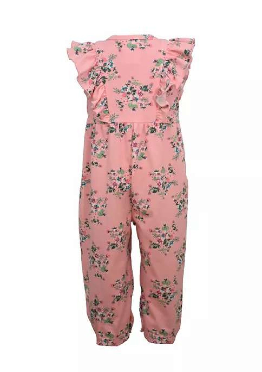 Kids * | Best Sale Bonnie Jean Toddler Girls Button Front Floral Romper With Matching Headband Pink