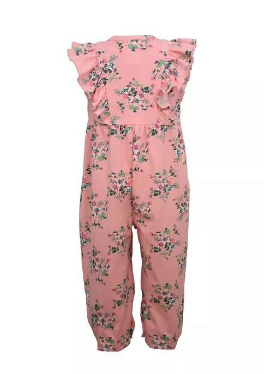 Kids * | New Bonnie Jean Baby Girls Button Front Floral Romper With Matching Headband Pink