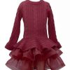 Kids * | Best Deal Bonnie Jean Girls 7-16 Sweater With Horse Hair Dress Burgundy