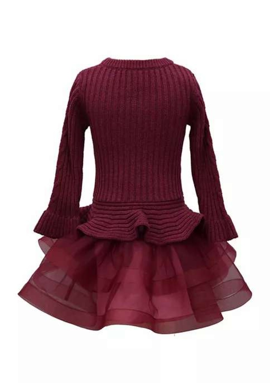 Kids * | Best Deal Bonnie Jean Girls 7-16 Sweater With Horse Hair Dress Burgundy