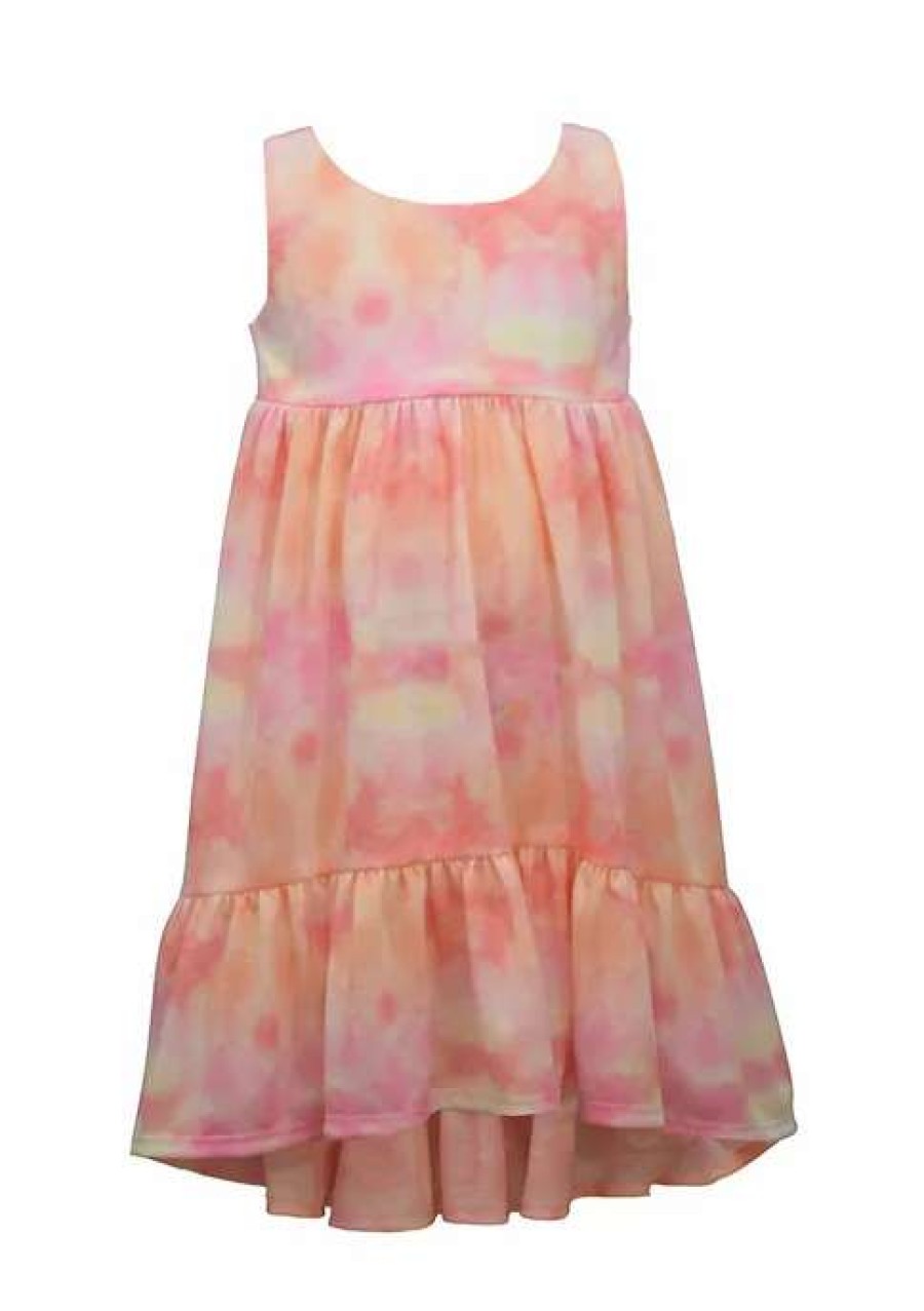 Kids * | Deals Bonnie Jean Girls 4-6X Tie Dye Flounce Dress Peach