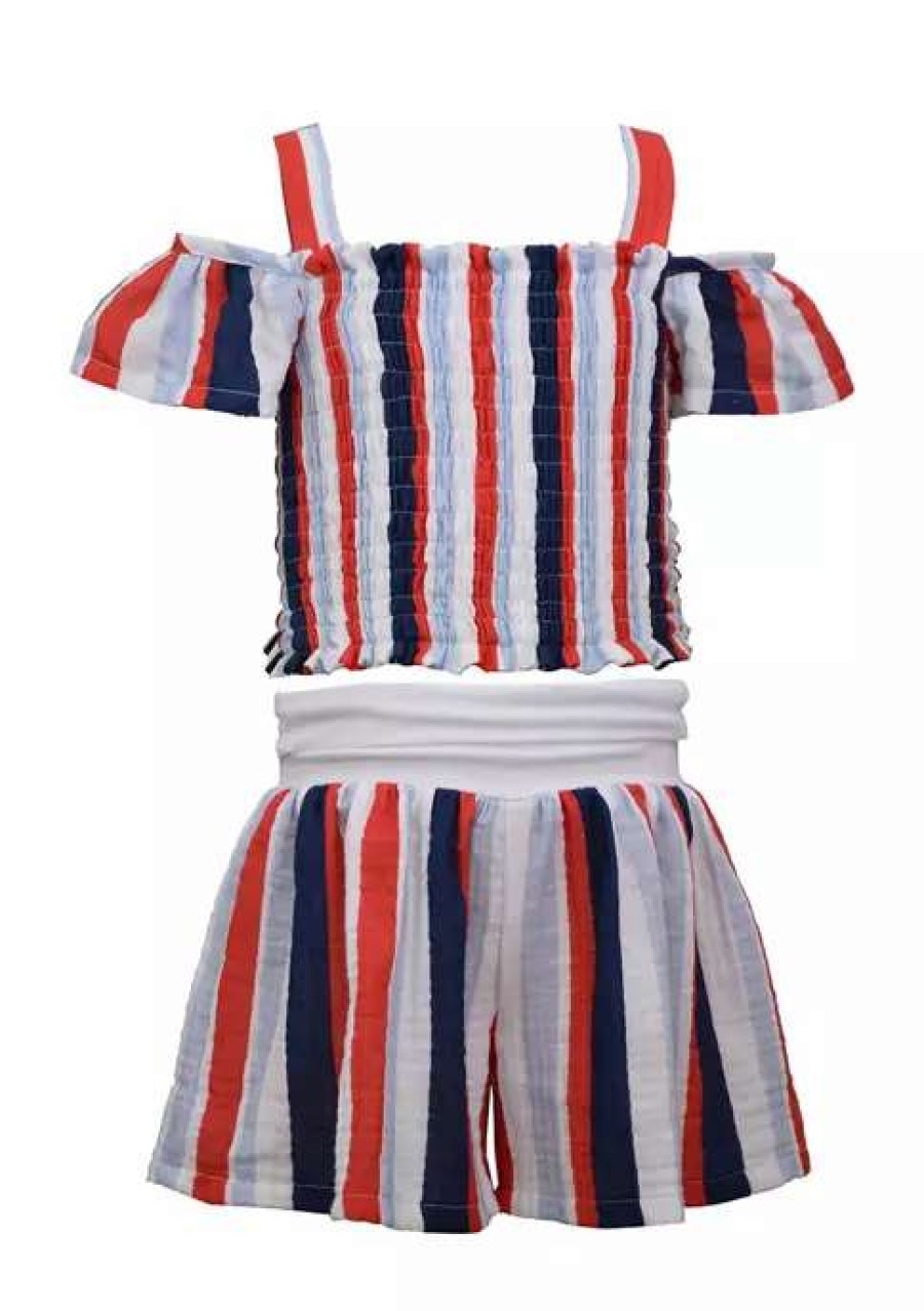 Kids * | Best Sale Bonnie Jean Girls 4-6X Striped Smocked Set Red