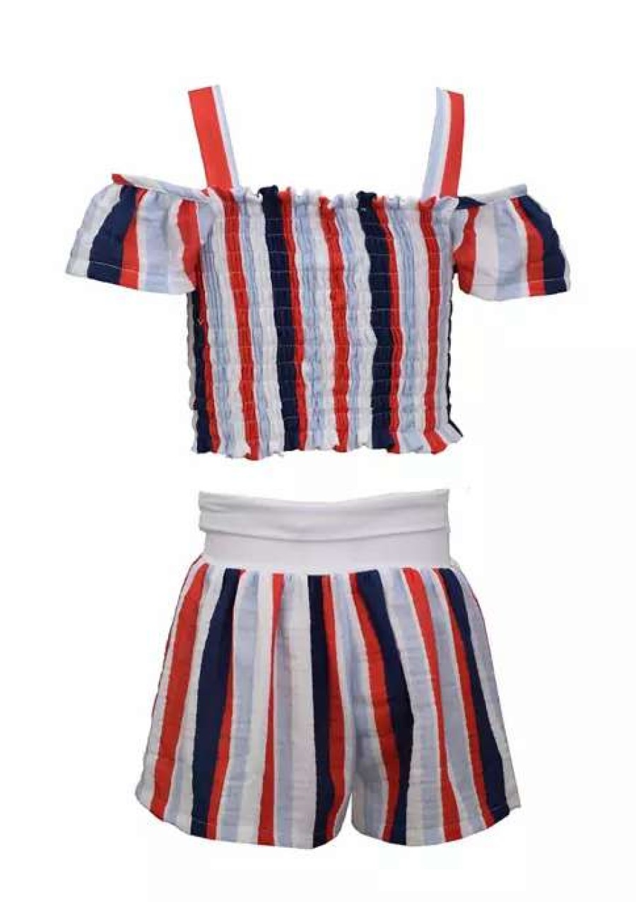 Kids * | Best Sale Bonnie Jean Girls 4-6X Striped Smocked Set Red