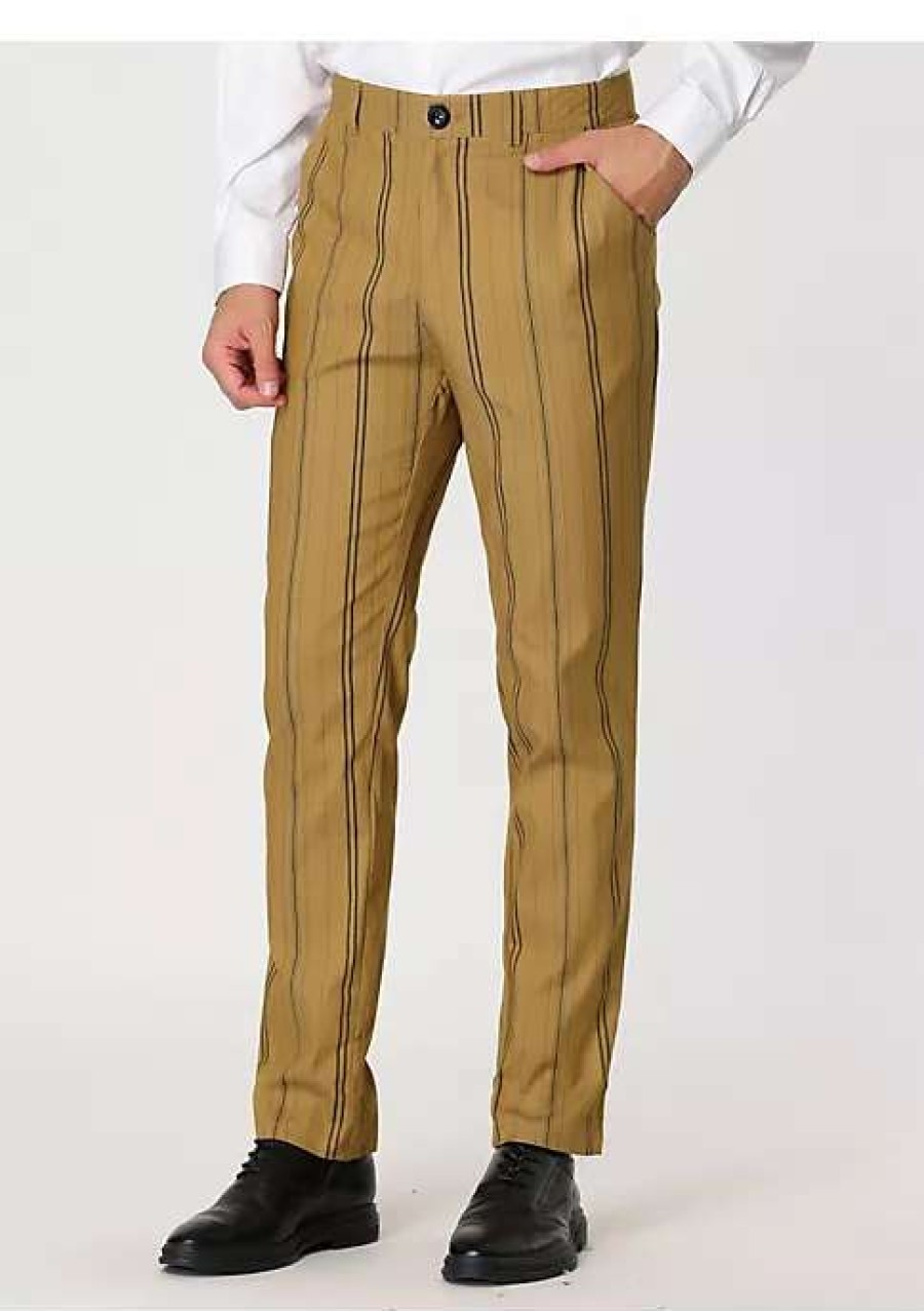 Men * | Brand New Lars Amadeus Men'S Dress Striped Pants Slim Fit Flat Front Business Pencil Trousers