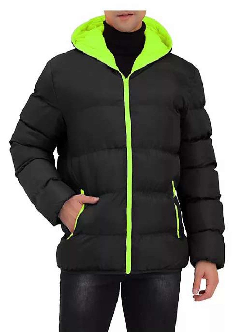 Men * | Coupon Lars Amadeus Men'S Hooded Puffer Jacket Winter Warm Full Zip Contrast Color Hoodie Coat