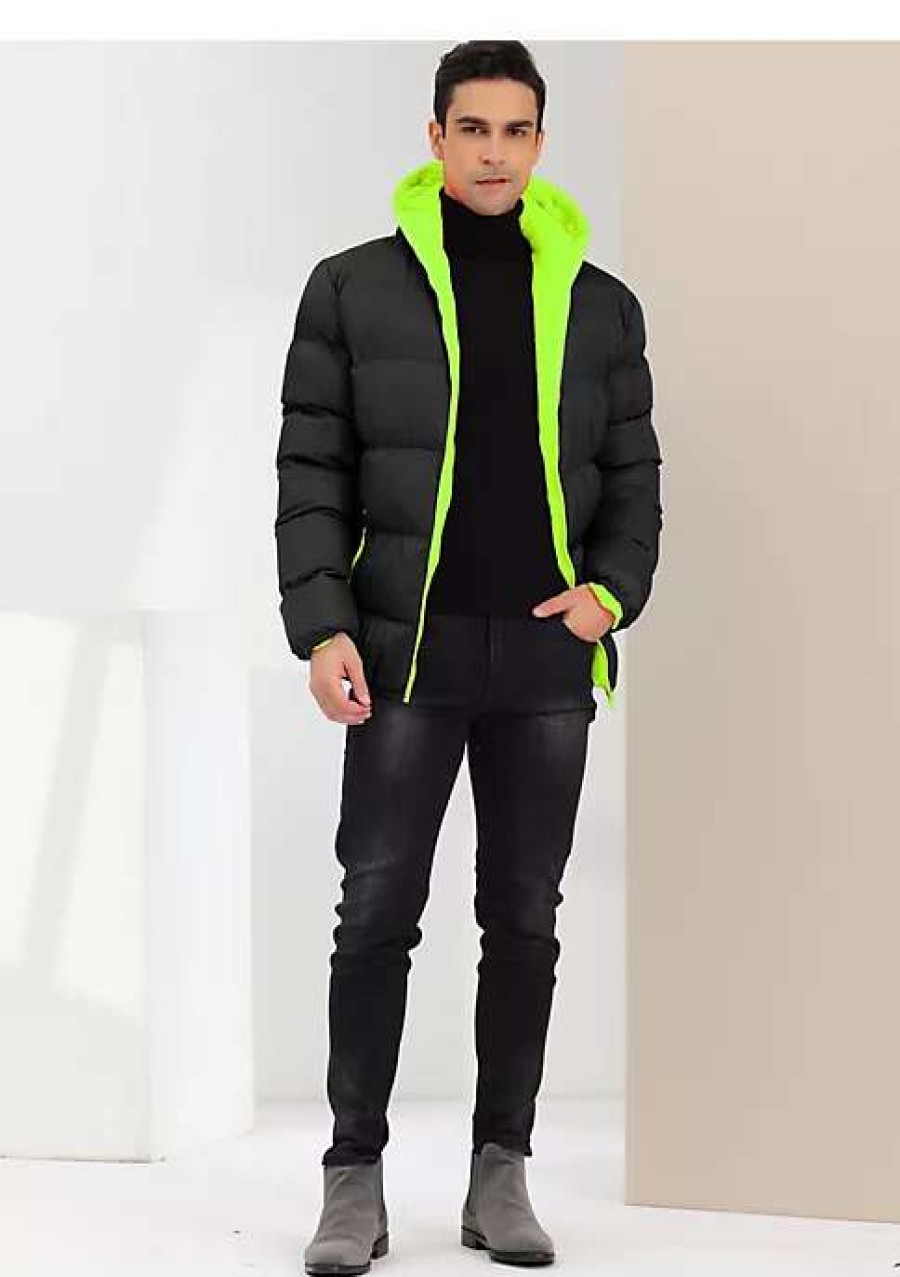 Men * | Coupon Lars Amadeus Men'S Hooded Puffer Jacket Winter Warm Full Zip Contrast Color Hoodie Coat