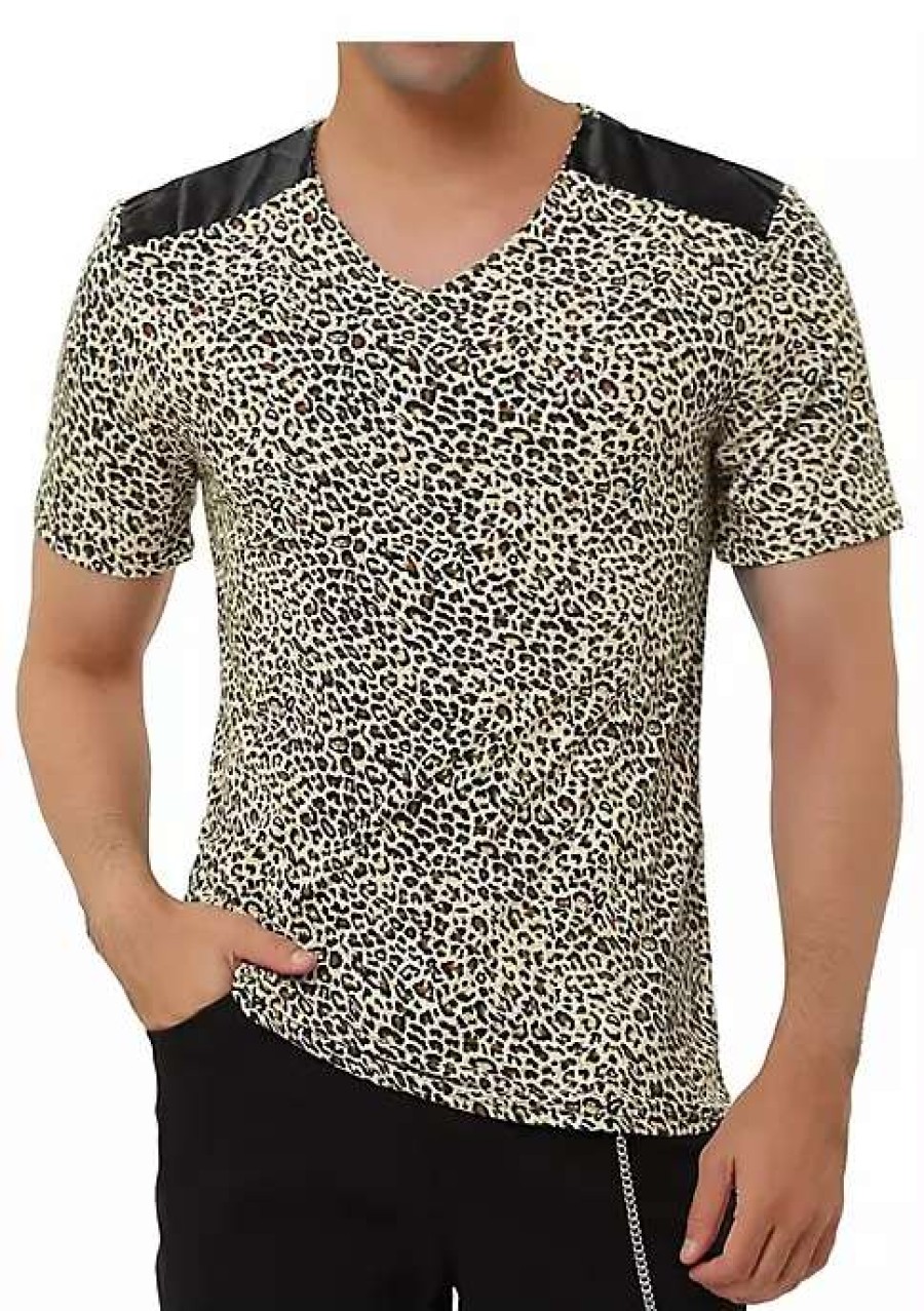 Costumes & Cosplay * | Wholesale Lars Amadeus Men'S T Shirts Summer Cheetah T-Shirt V Neck Printed Tee Top