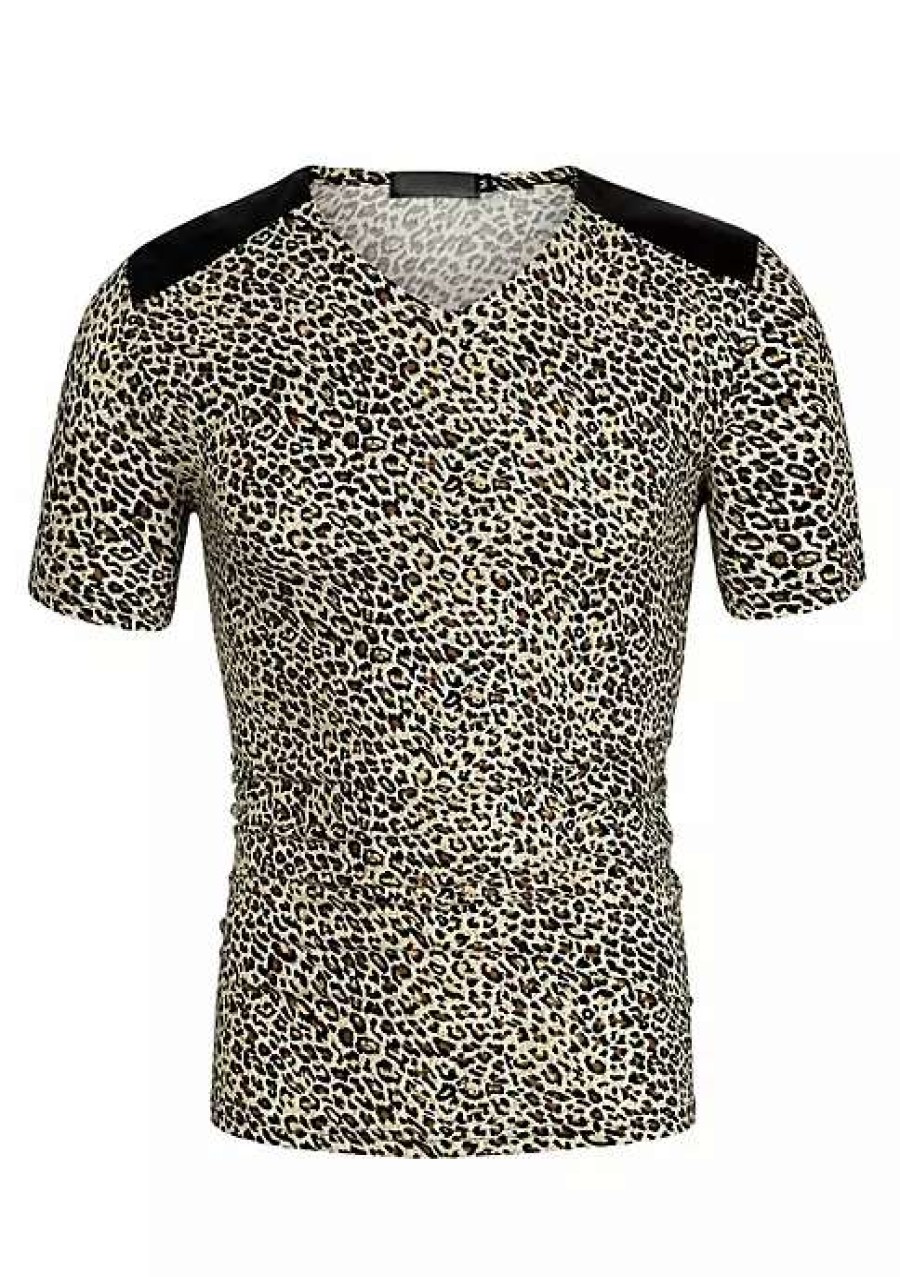 Costumes & Cosplay * | Wholesale Lars Amadeus Men'S T Shirts Summer Cheetah T-Shirt V Neck Printed Tee Top