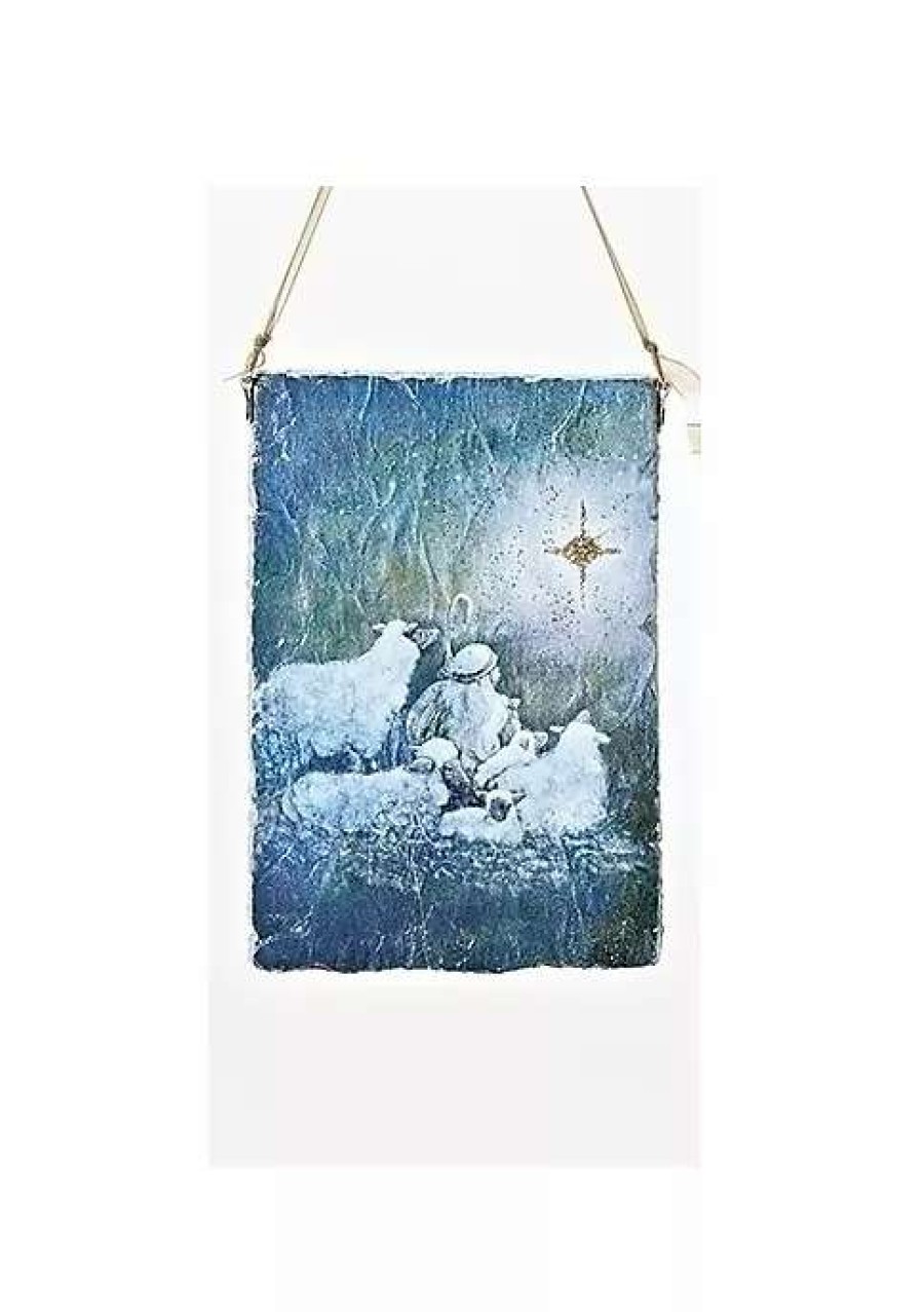 Ornaments * | Budget Roman 5 Shephard Boy Watching The Star Of Bethlehem Hanging Plaque Christmas Ornament Blue