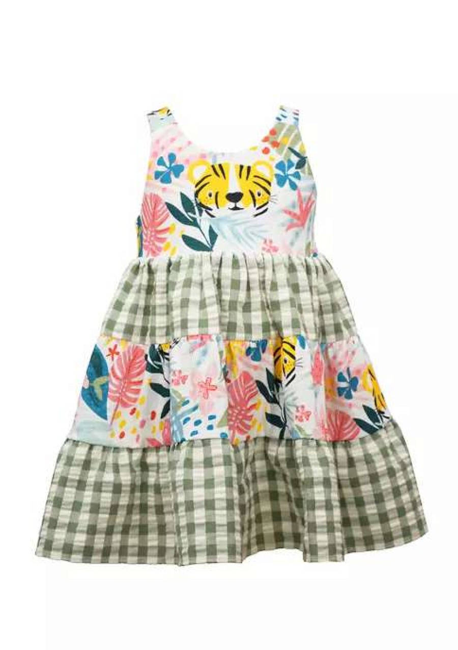 Kids * | Best Sale Bonnie Jean Baby Girls Sleeveless Tiered Mixed Print Dress Green