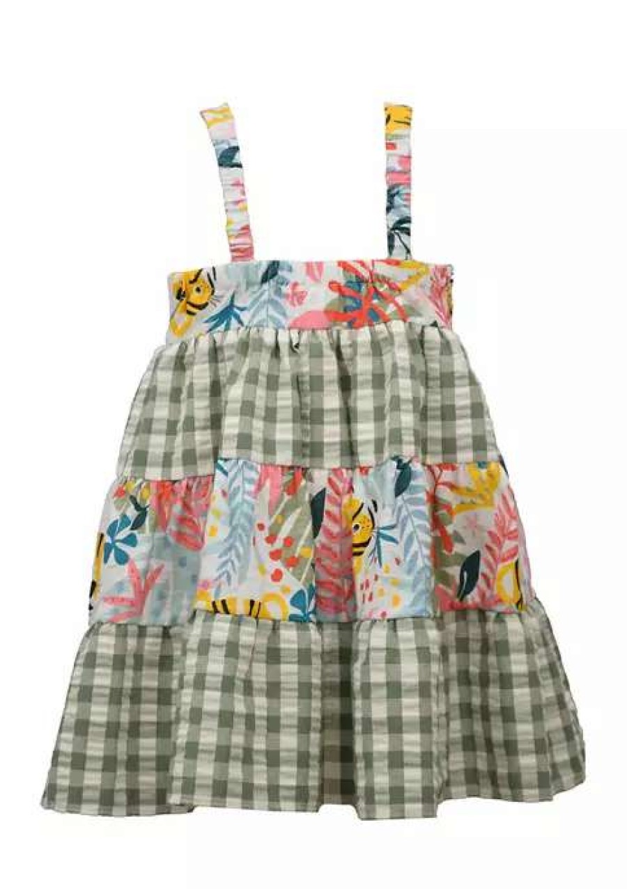 Kids * | Best Sale Bonnie Jean Baby Girls Sleeveless Tiered Mixed Print Dress Green