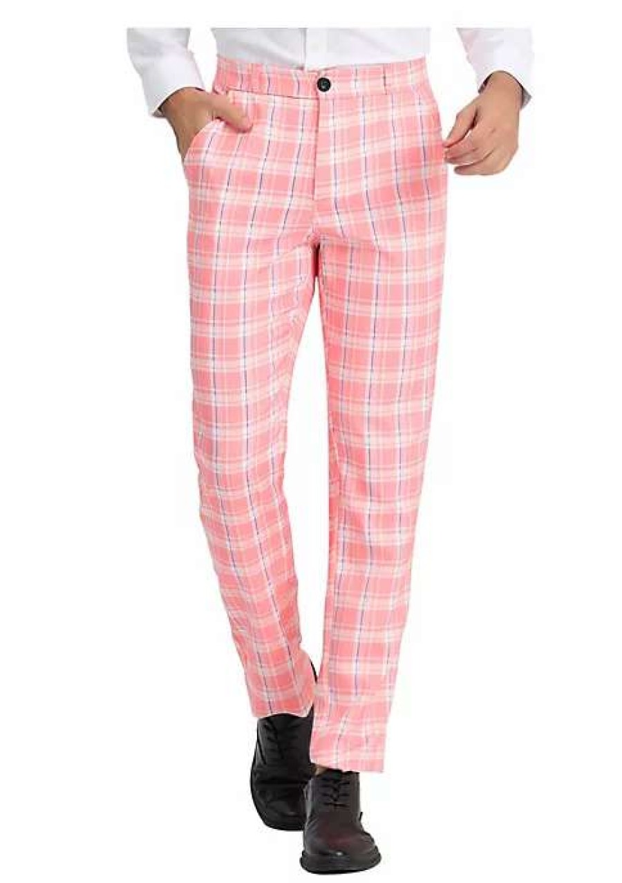 Men * | Brand New Lars Amadeus Men'S Plaid Pants Regular Fit Flat Front Classic Elastic Waist Suit Pants