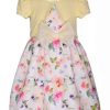 Kids * | Best Pirce Bonnie Jean Baby Girls Short Sleeve Floral Bow Cardigan Dress Yellow