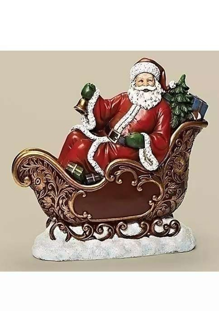 Home * | Outlet Roman 15 And White Santa In Sleigh Tabletop Christmas Figure Red