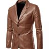 Men * | Hot Sale Lars Amadeus Men'S Faux Leather Blazer Slim Fit Notched Lapel Formal Sports Coat Jacket