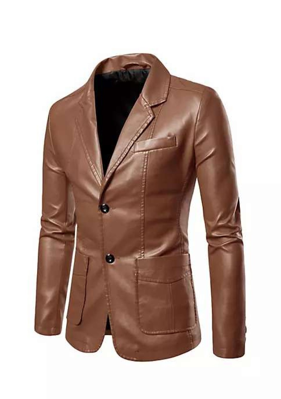 Men * | Hot Sale Lars Amadeus Men'S Faux Leather Blazer Slim Fit Notched Lapel Formal Sports Coat Jacket