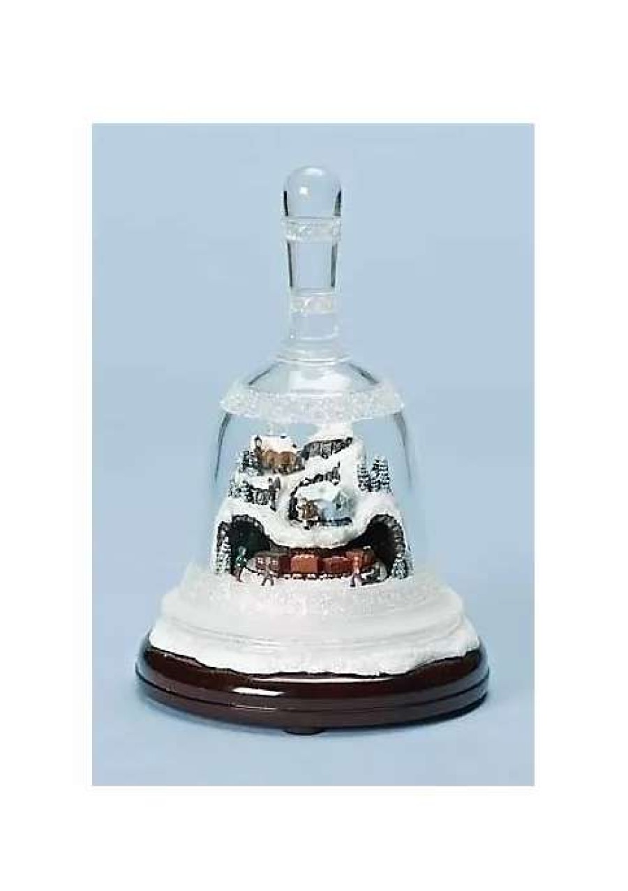 Home * | Buy Roman 8.25 And Brown Musical Lighted Bell With Rotating Winter Scene Christmas Tabletop Decor White