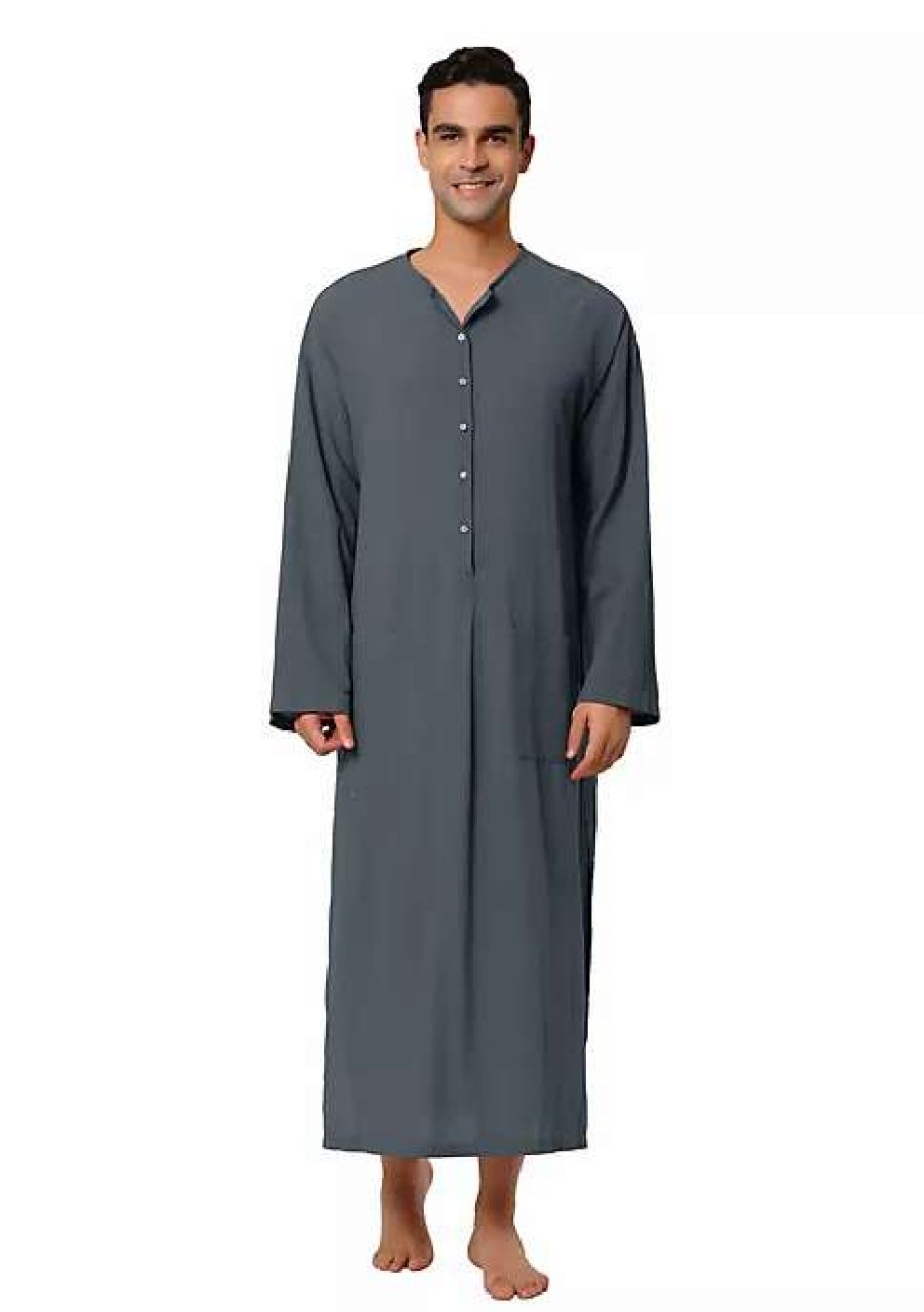 Men * | Flash Sale Lars Amadeus Men'S Nightshirt Cotton Sleep Shirt Side Split Long Gown With Pockets Gray