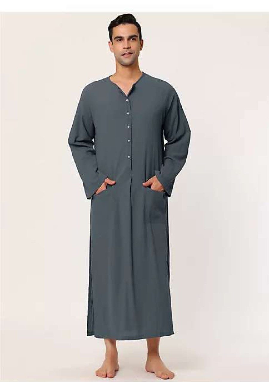 Men * | Flash Sale Lars Amadeus Men'S Nightshirt Cotton Sleep Shirt Side Split Long Gown With Pockets Gray