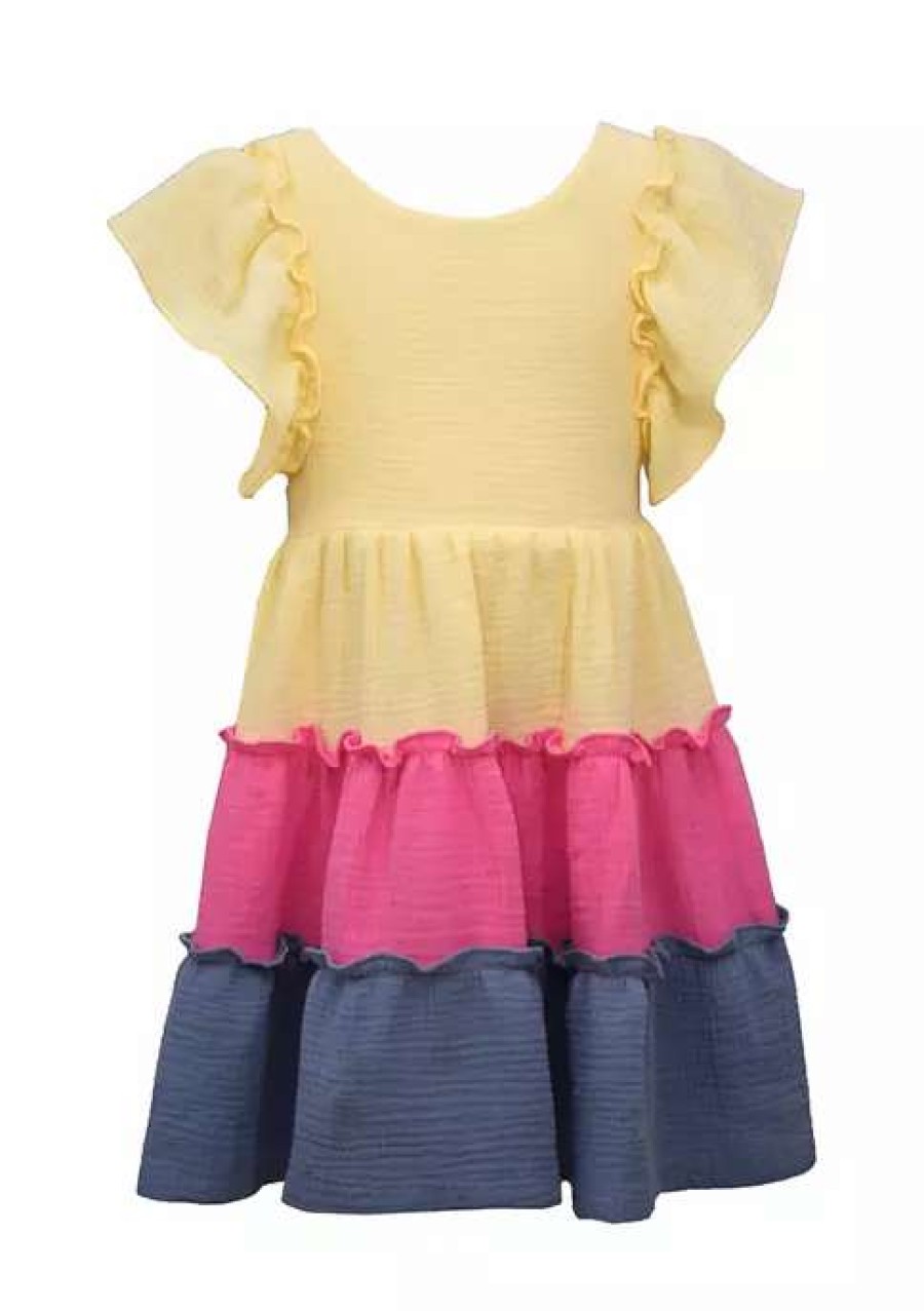 Kids * | Hot Sale Bonnie Jean Girls 4-6X Color Block Gauze Dress Yellow