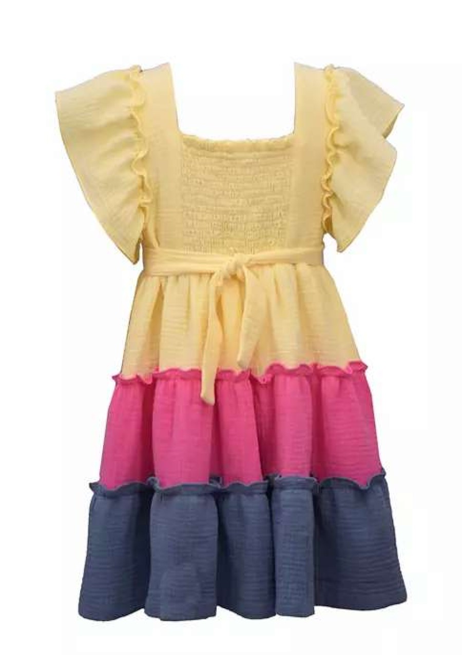 Kids * | Hot Sale Bonnie Jean Girls 4-6X Color Block Gauze Dress Yellow