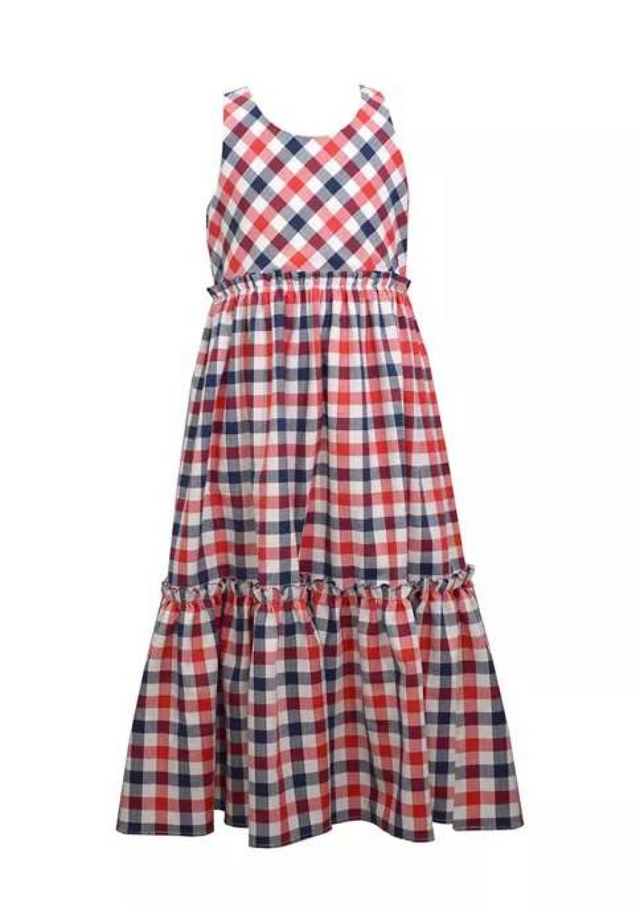 Kids * | New Bonnie Jean Girls 7-16 Americana Check Maxi Dress Red